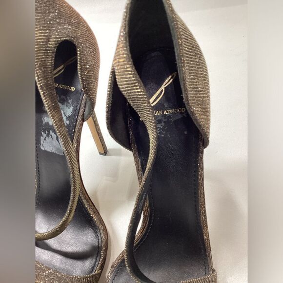 Brian Atwood Consort Iridescent Glitter Stiletto Heel Sandals Bronze Size 9 - Picture 9 of 11